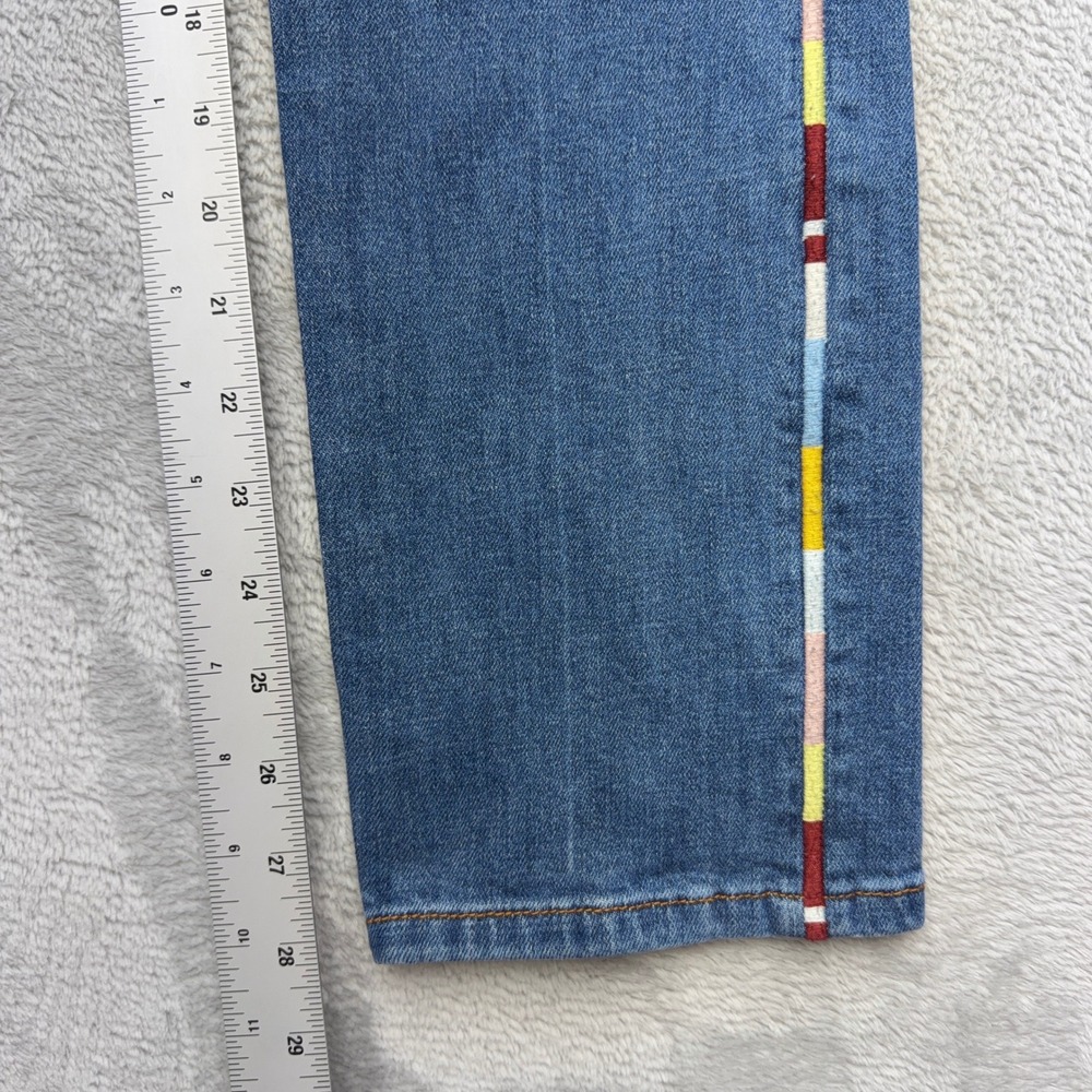 Pilcro Jeans Womens 27 Blue Slim Boyfriend Crop Embroidered Side Stripe Denim - Picture 4 of 10